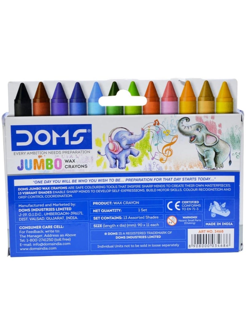 DOMS Jumbo Wax Crayons Set – 13 Pieces (12 Colors + 1 Gold), Super Smooth, Non-Toxic, For Kids - Image 4